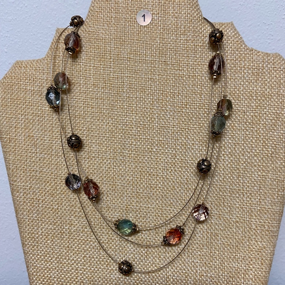 Vtg CHICO'S 90s Multi-Strand Purple Beaded Illusion Wire Cluster Choker Necklace